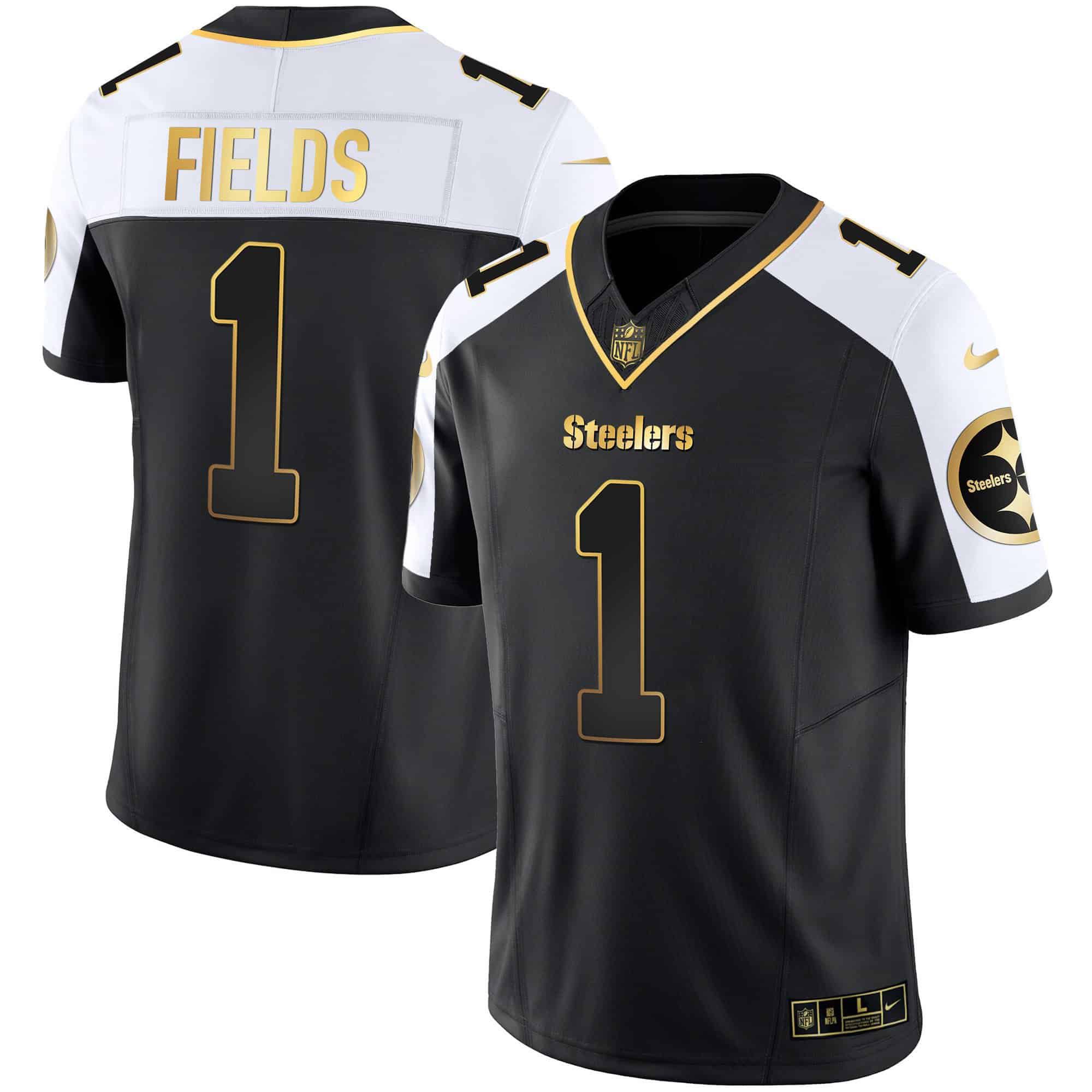 Men Pittsburgh Steelers 1 Fields Black Gold 2024 Nike Vapor Limited NFL Jersey